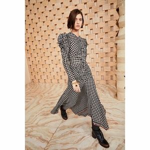 Ulla Johnson Isobel Gingham Check Ruffle Puff Sleeve Midi Dress